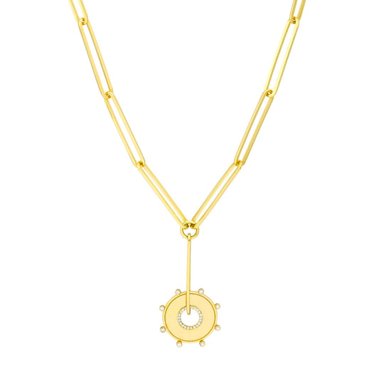 CLEO® 1/6tcw Dia Disk Medallion in Paper Clip Lariat Necklace