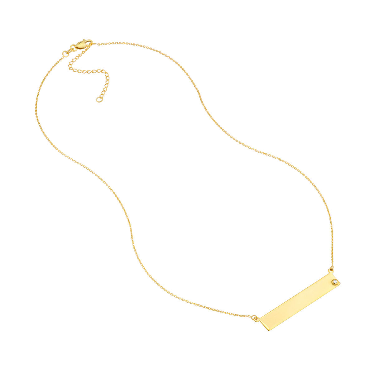 Gold Plated Sterling Silver Engravable Bar Necklace with CZ