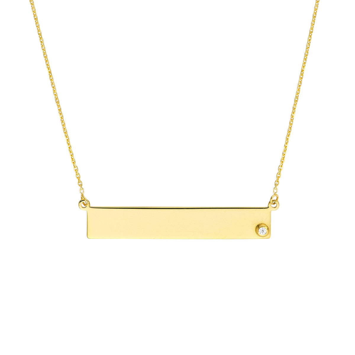 Gold Plated Sterling Silver Engravable Bar Necklace with CZ