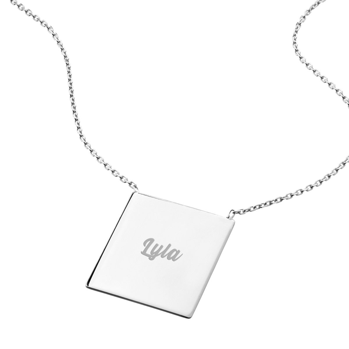 Plated Sterling Silver Engravable Rectangle Necklace