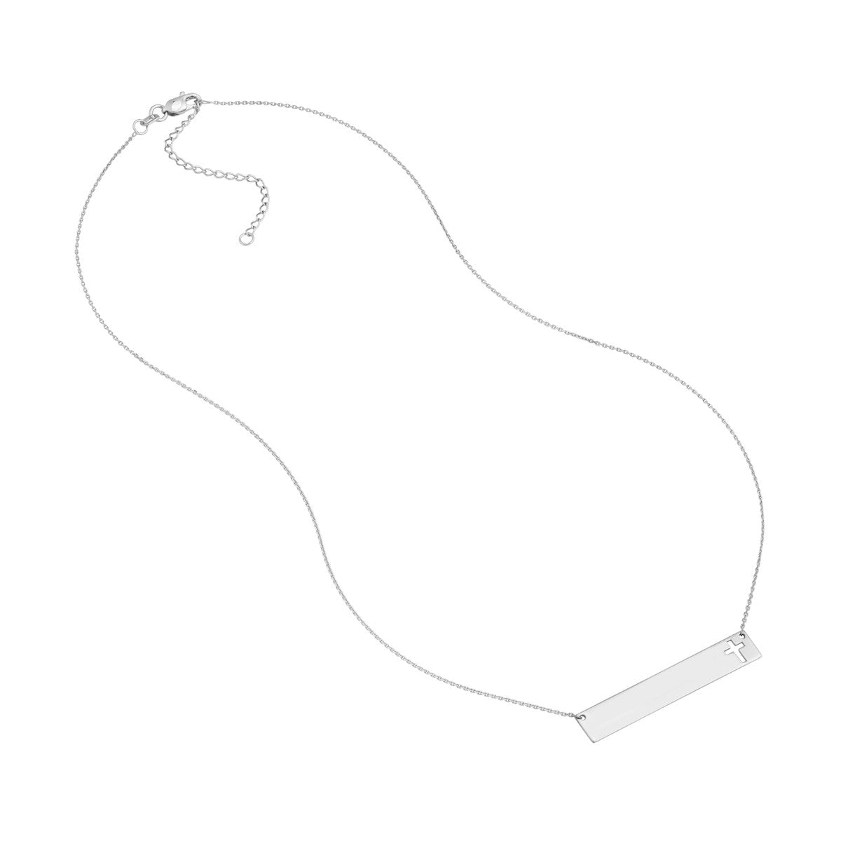 Plated Sterling Silver Bar Necklace with Cross