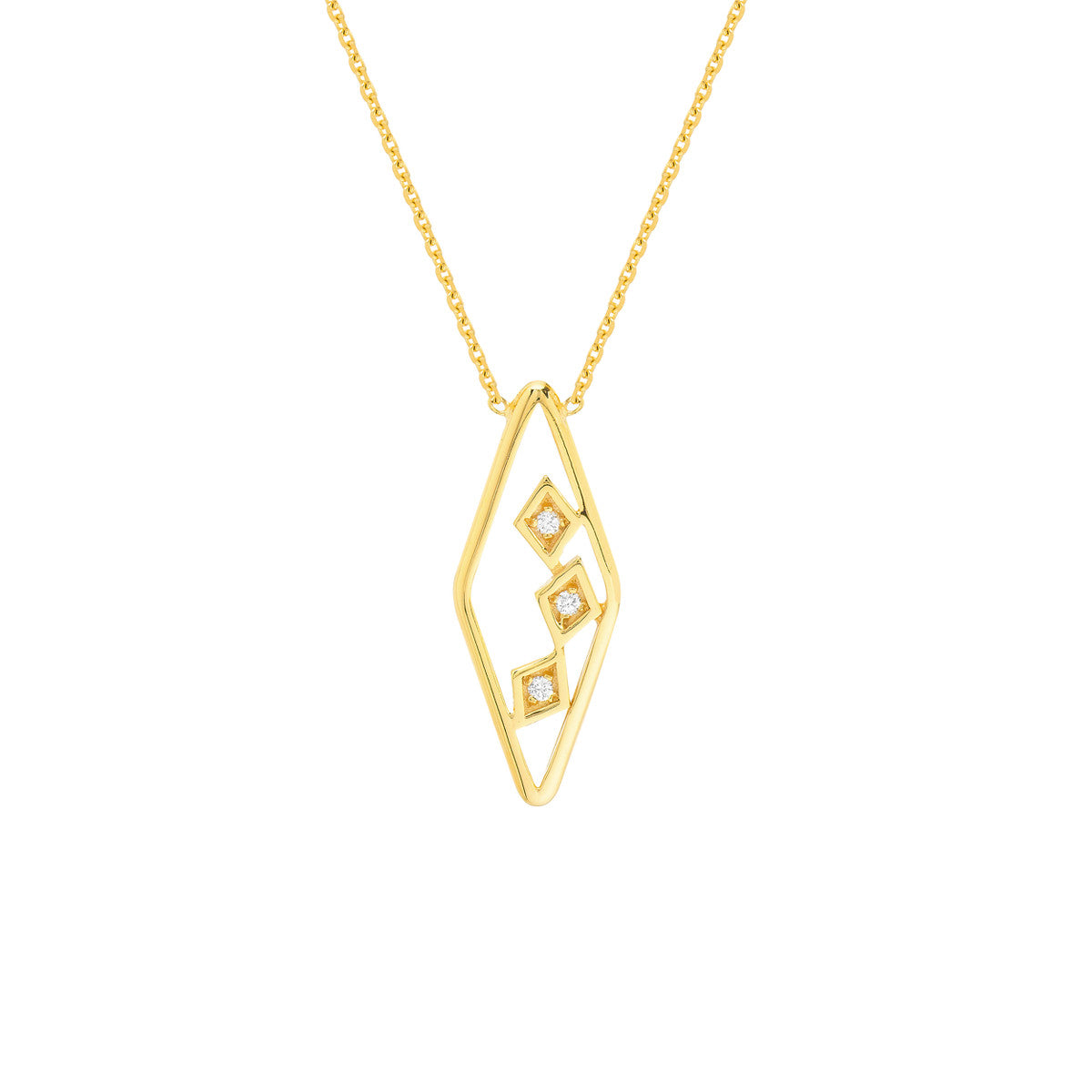 Open Rhombus Frame with Diamonds Necklace
