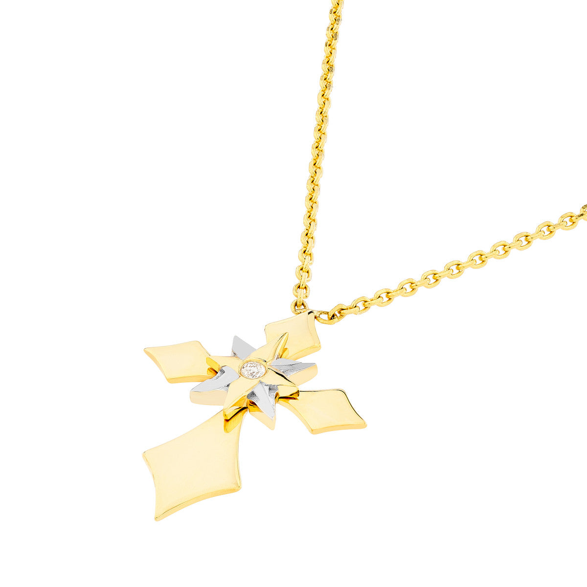 Two-Tone Diamond Kite Cross Pendant Necklace