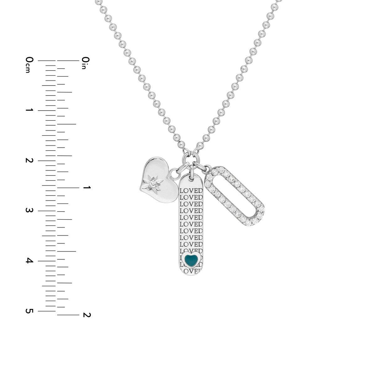 Sterling Silver Love Bar with CZ Mixed Charm Necklace