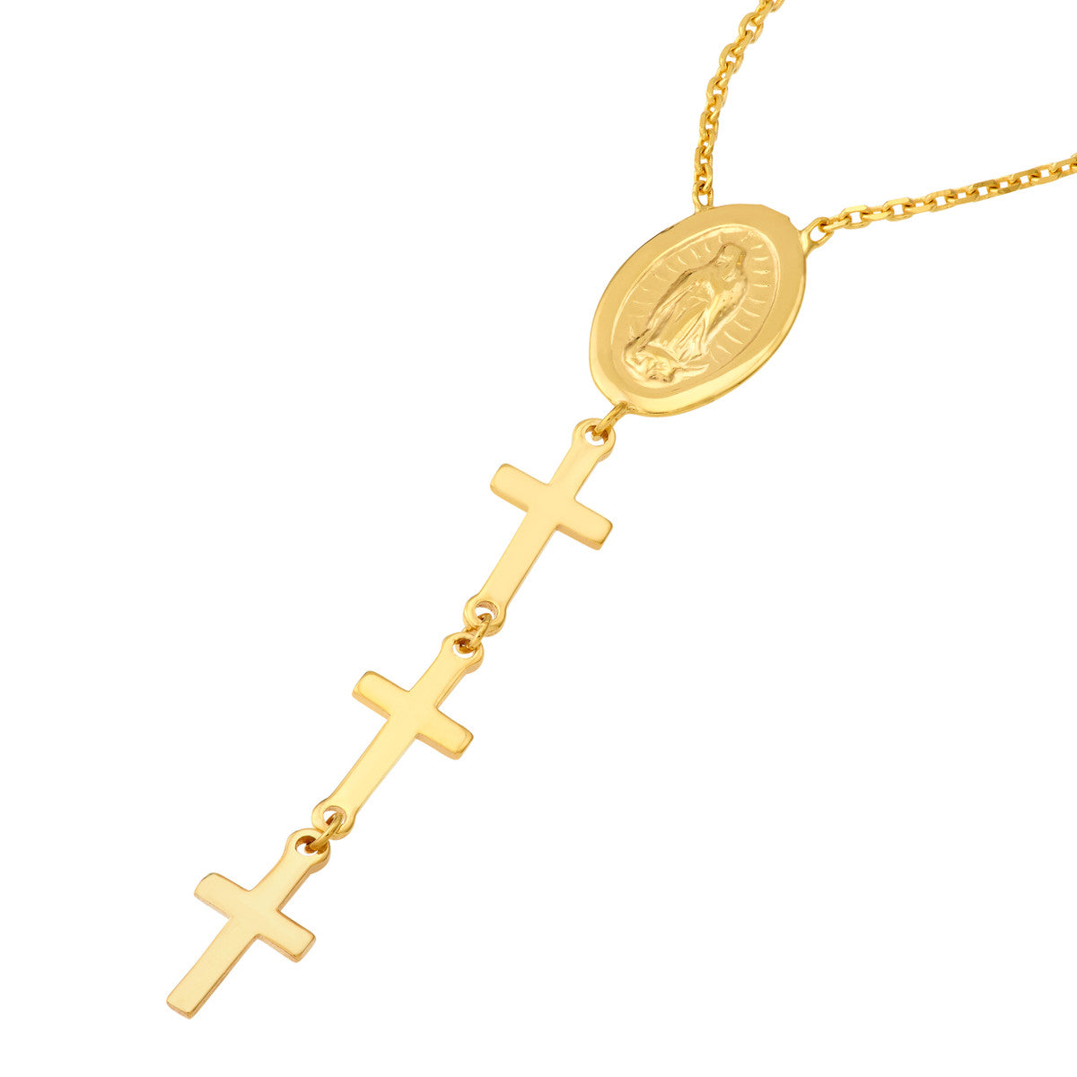 Virgin Mary and Cross Drop Trio Necklace