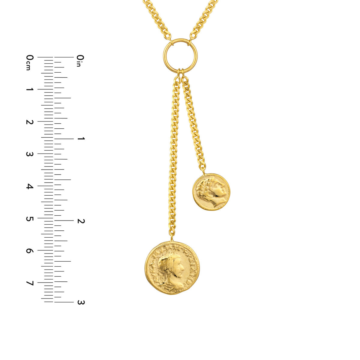 Double Ancient Coin Y-Necklace on Curb Chain