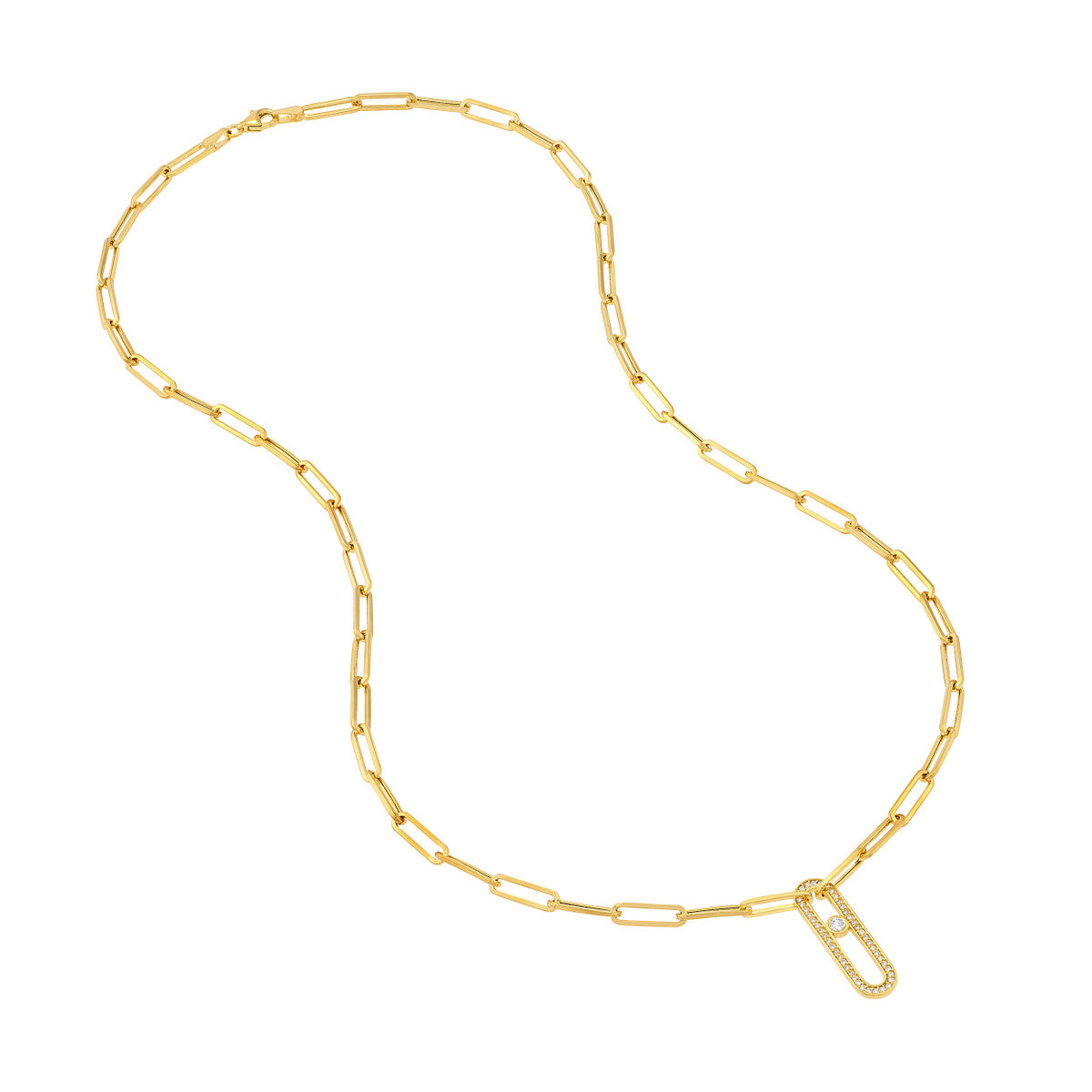 Diamond Pave Link Paper Clip Necklace