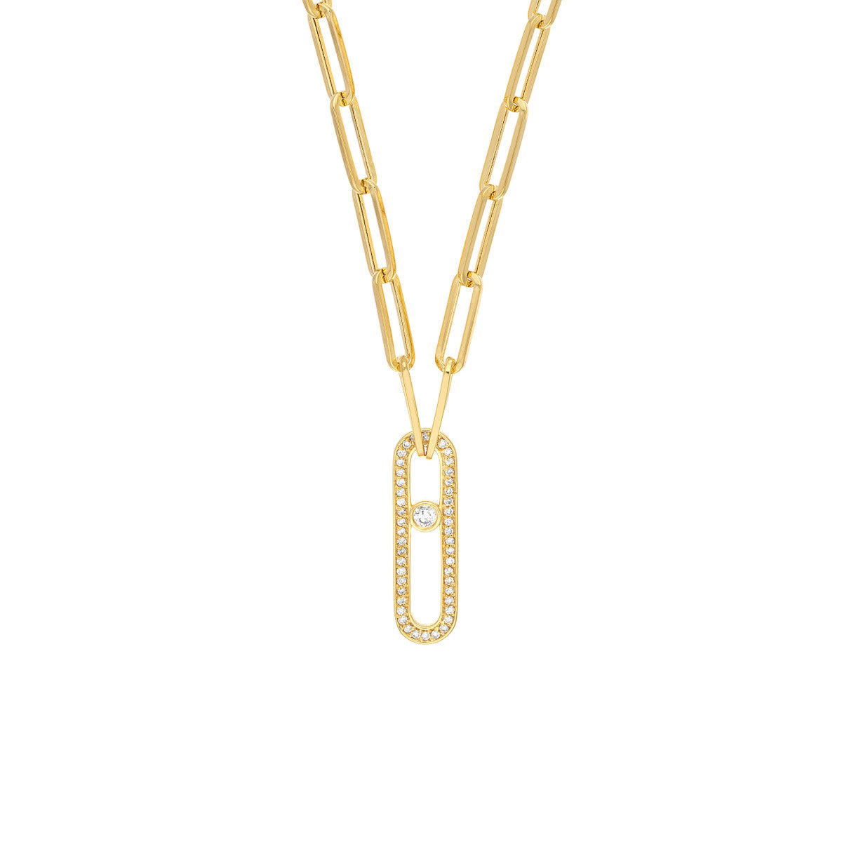 Diamond Pave Link Paper Clip Necklace