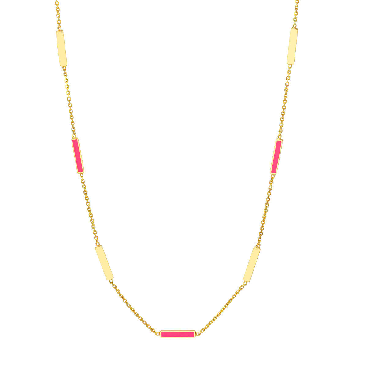 Neon Pink Enamel Alternating Bar Necklace