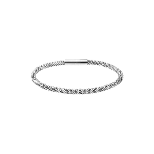 Sterling Silver Diamond-Cut Beaded Bracelet with Magnet Ends