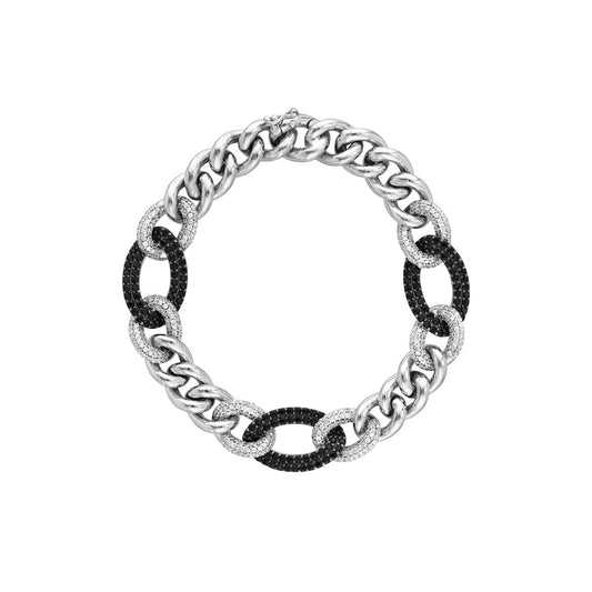 Sterling Silver Curb Link Bracelet with Clear and Black CZ