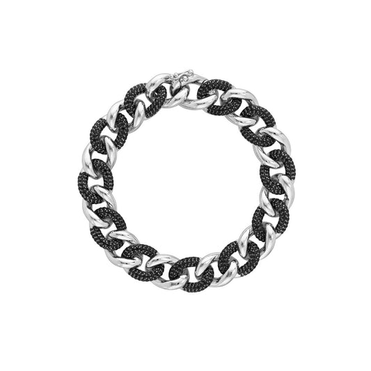 Sterling Silver Black CZ and Polished Curb Link Bracelet