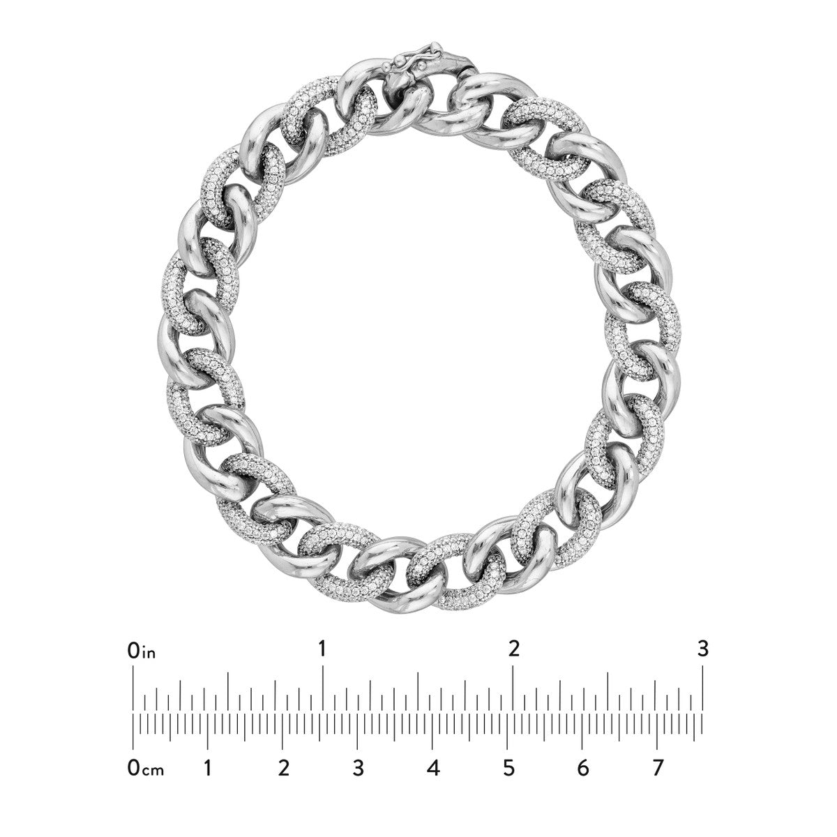 Sterling Silver CZ and Polished Curb Link Bracelet