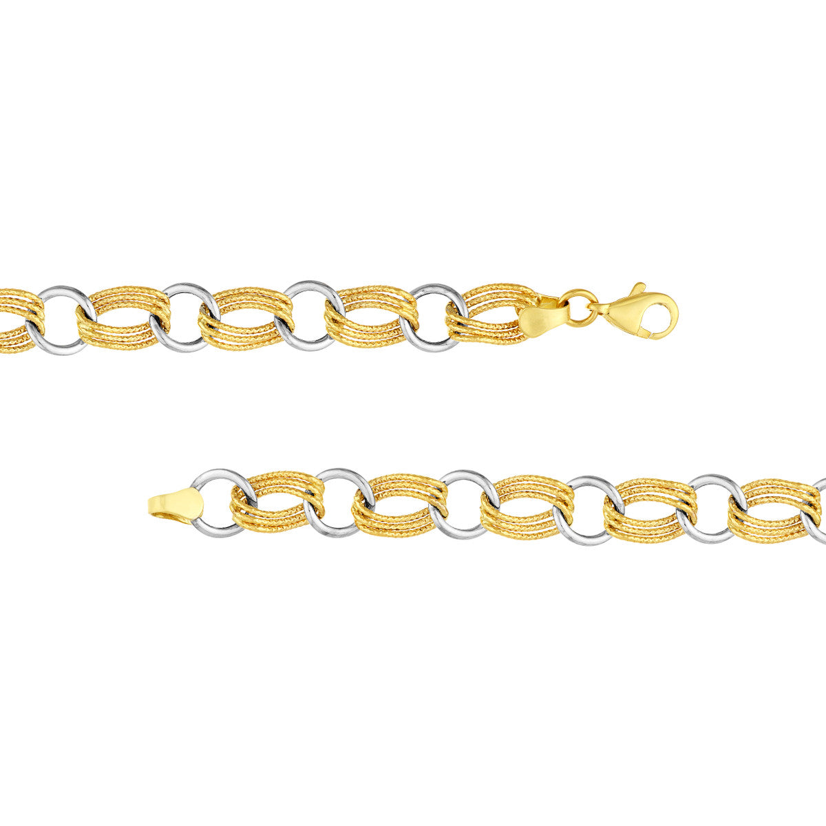 Two-Tone Textured Triple and Plain Link Bracelet