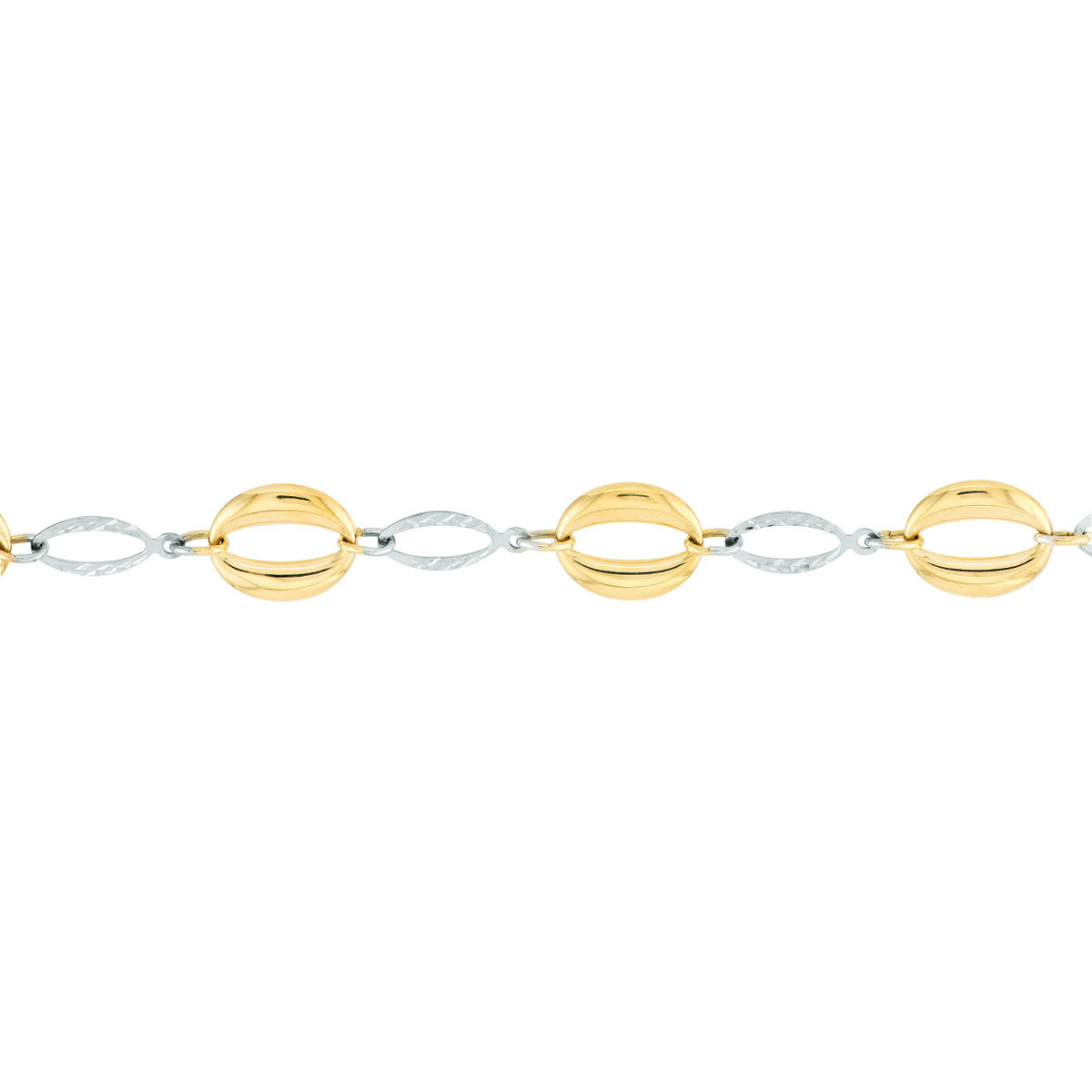 Two-Tone Puffed and Diamond-Cut Oval Link Bracelet