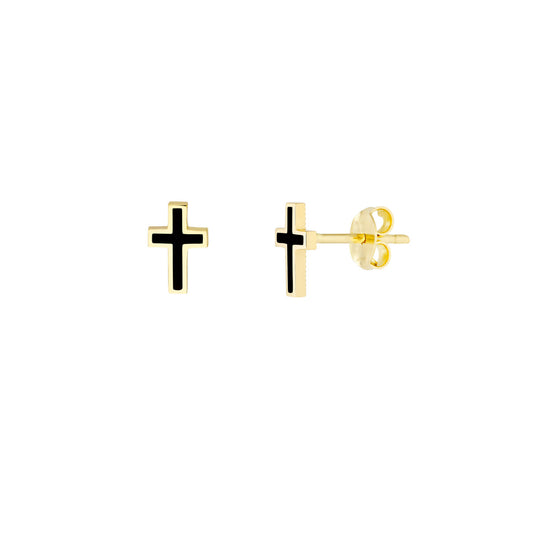 Black Enamel Cross Stud Earrings